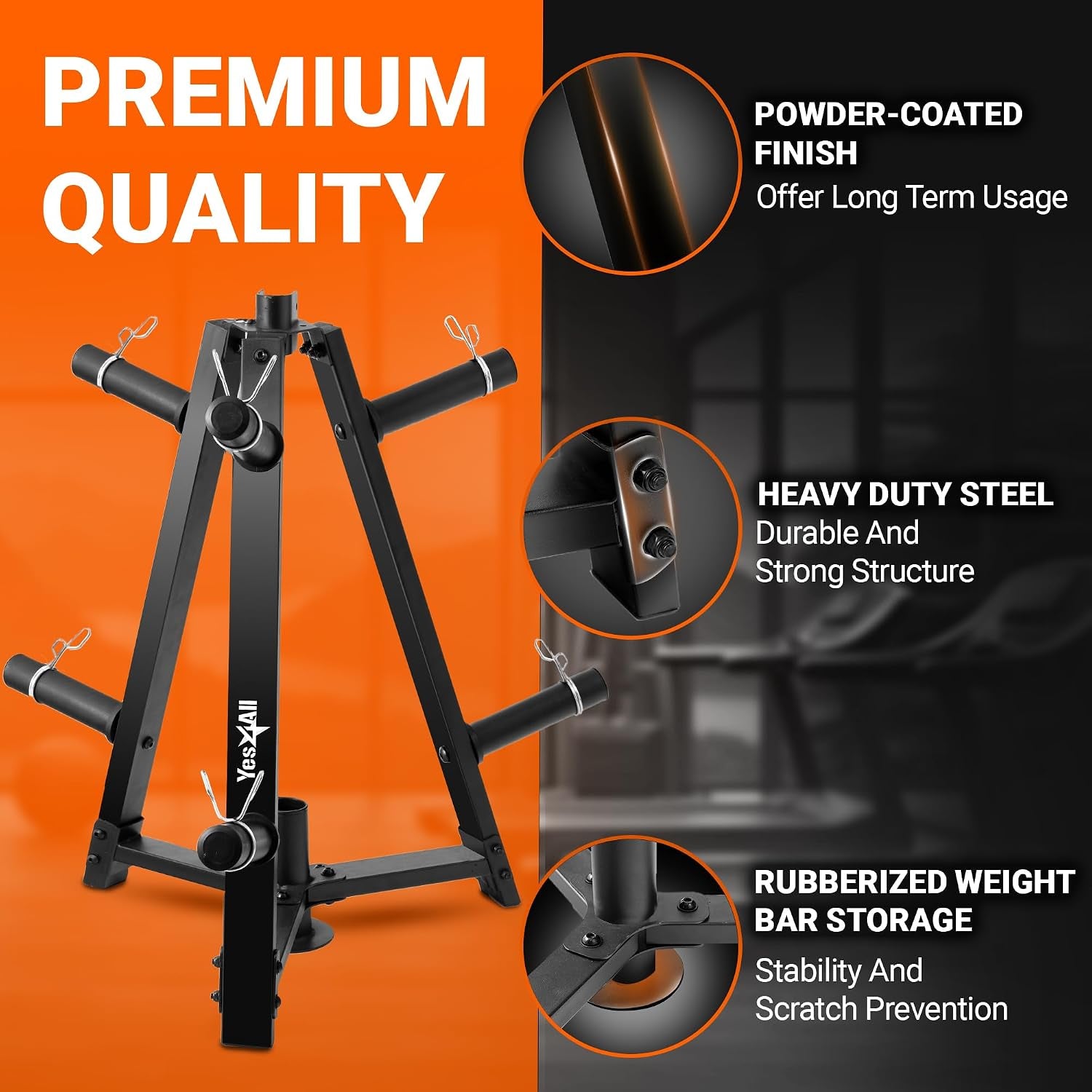 6 Pegs & 4 Barbell Storage Racks Load up to 1190 LBS - Wall Mounted Weight Plate Tree & Barbell Holder