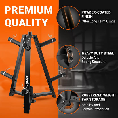 6 Pegs & 4 Barbell Storage Racks Load up to 1190 LBS - Wall Mounted Weight Plate Tree & Barbell Holder