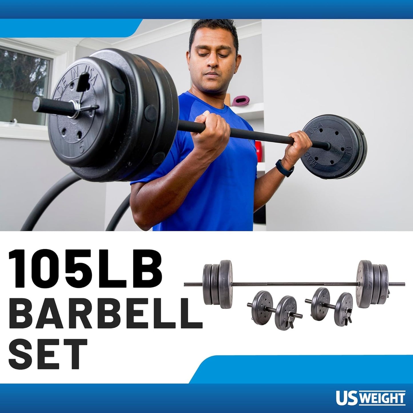 105 Pound Barbell Weight Set for Home Gym| Adjustable Weight Set with Two Dumbbell Bars and Full 6 Ft Bar, Black