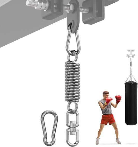 Punching Bag Hanger, Heavy Bag Spring 555 LB Capacity, Stainless Steel Hanging Kit with Spring Hook & Carabiner, Indoor & Outdoor Mounting for Boxing Bags & Recreation