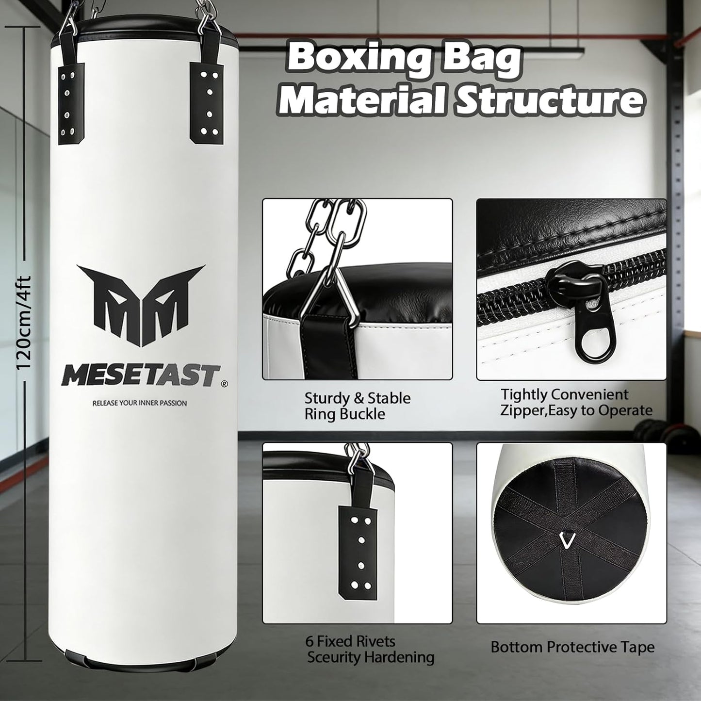 Punching Bag for Adults, 4Ft Heavy Boxing Bag Set with 12 OZ Gloves for Boxing MMA Karate Kickboxing - Unfilled
