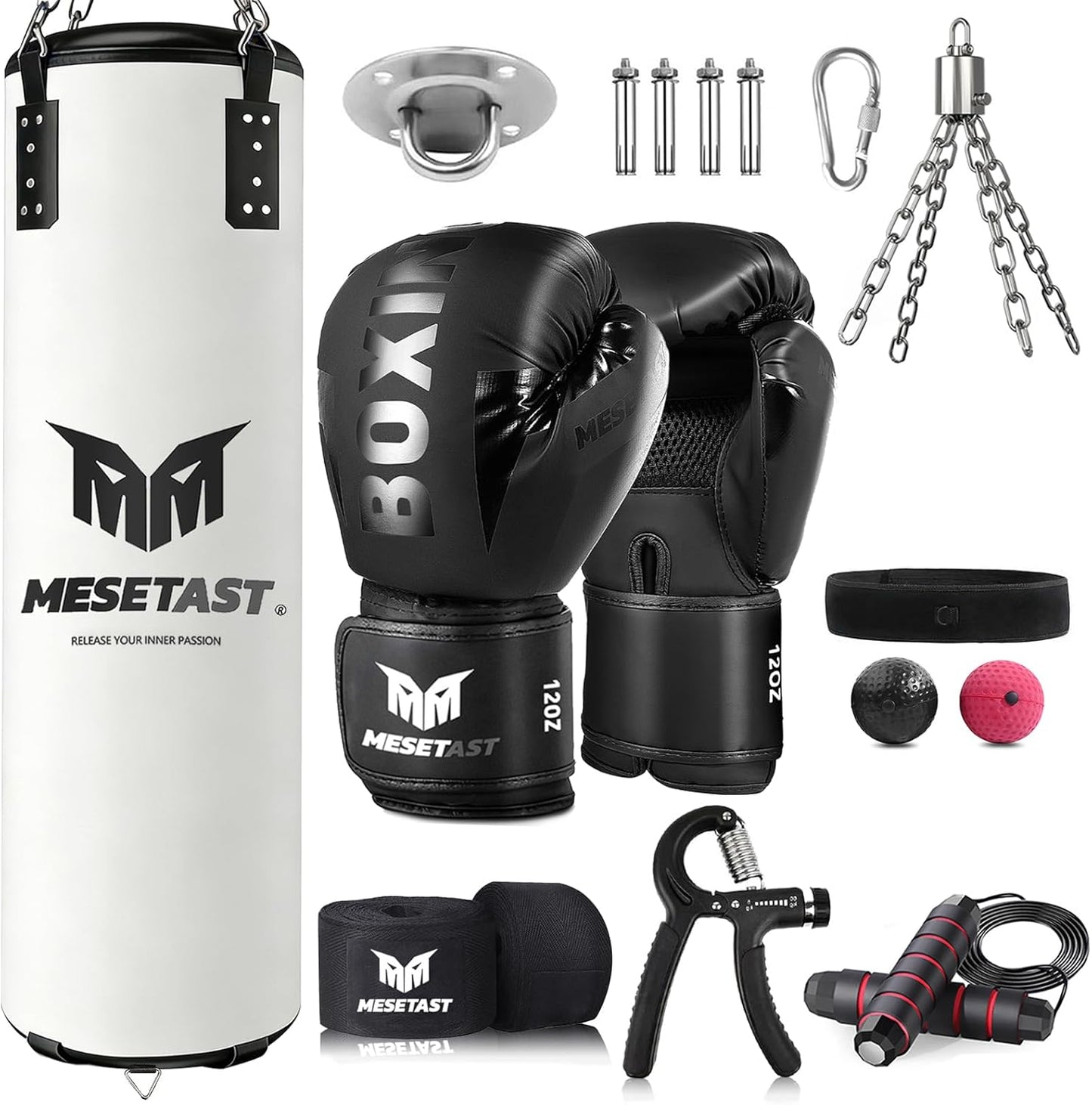 Punching Bag for Adults, 4Ft Heavy Boxing Bag Set with 12 OZ Gloves for Boxing MMA Karate Kickboxing - Unfilled