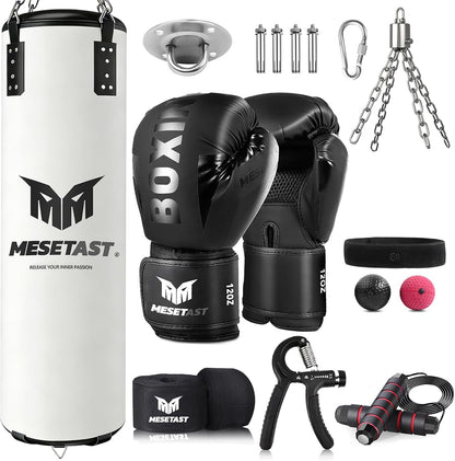 Punching Bag for Adults, 4Ft Heavy Boxing Bag Set with 12 OZ Gloves for Boxing MMA Karate Kickboxing - Unfilled