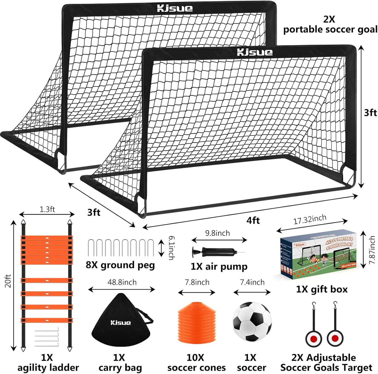 Soccer Goal, Kids Soccer Goals for Backyard Set of 2, 4 X 3Ft Soccer Net Training Equipment, Pop up Toddler Soccer Goal for Outdoor Indoor Sports Games