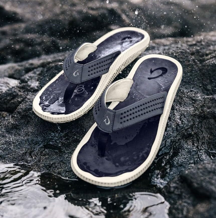Olukai Ulele Men'S Beach Sandals, Water Resistant Flip Flops, Arch Support & Comfort Fit, Lightweight & Durable, Enhanced Grip & Traction