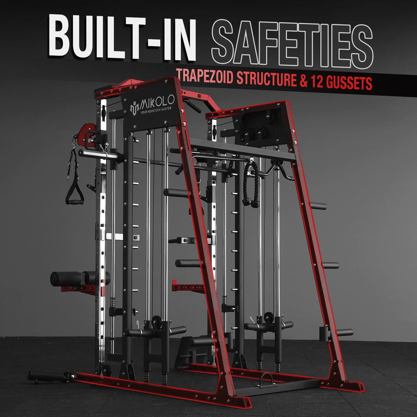 Smith Machine Home Gym, 2200 Lbs Power Rack Cage with Cable Crossover, Power Rack with 1200LB Capacity Adjustable Weight Bench and 230 Lbs Weight Plate, Total Body Strength Training Equipment