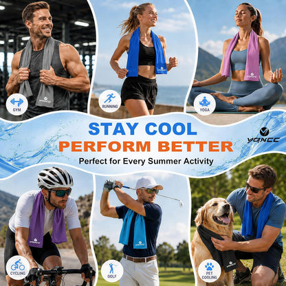 4 Pack Cooling Towels (47"X12"), Ice Cool Neck Towel, Soft Breathable Microfiber for Yoga, Golf, Gym, Running, Camping & Hot Weather