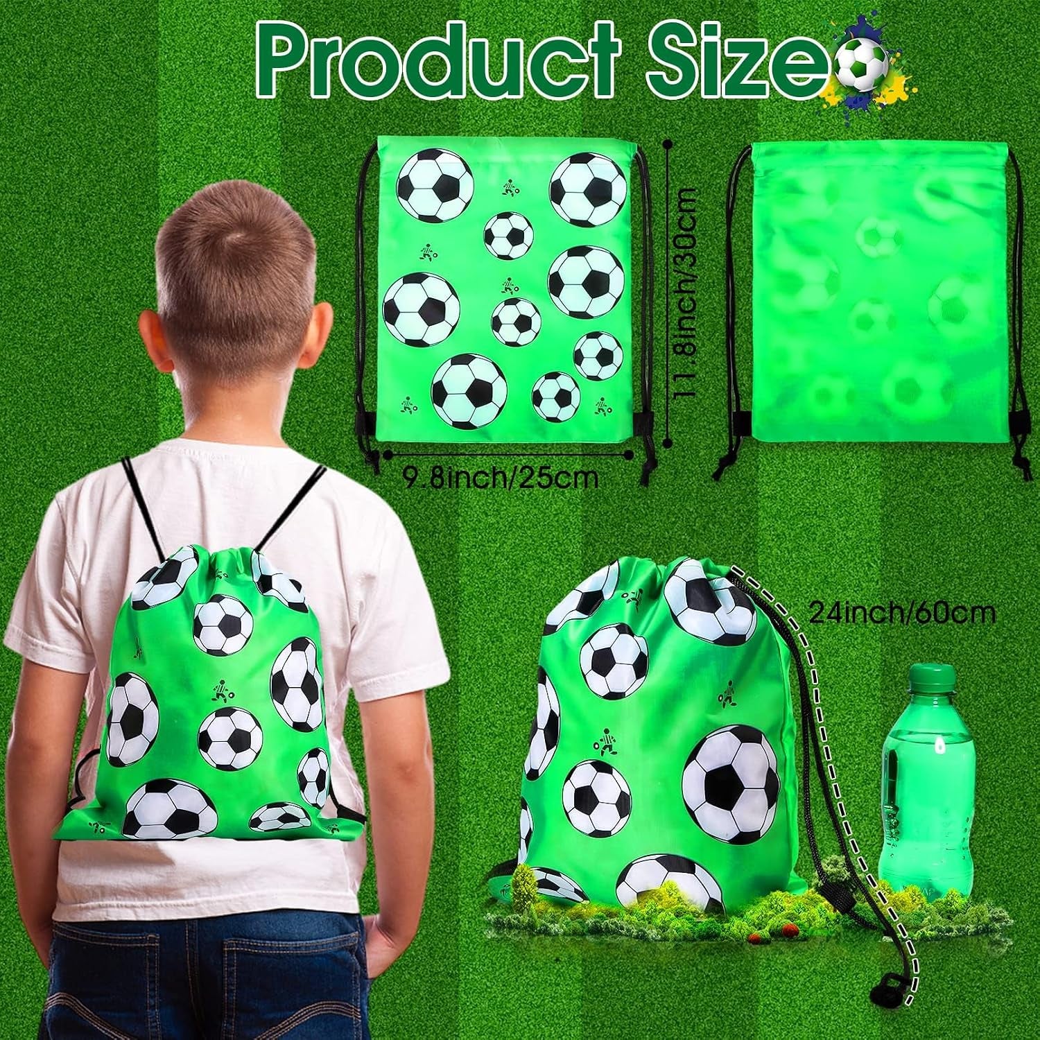 16Pcs Soccer Party Bags,Soccer Drawstring Bags,Portable Soccer Goodie Bags,Soccer Party Favors Snack Bags,Soccer Treat Bags for Kids Gym Sports Travel Class Birthday Soccer Theme Party,12 X 10 Inch
