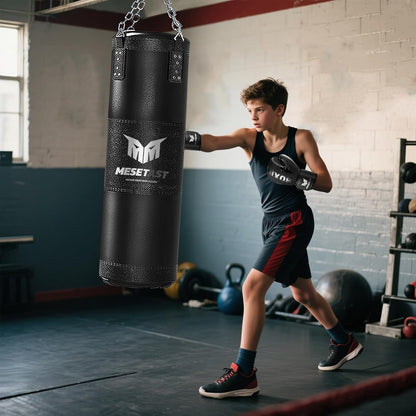 Punching Bag for Kids Teenagers, 2.7Ft Kids Punching Bag with 8 OZ Boxing Gloves for Youth Boxing MMA Karate Kickboxing - Unfilled