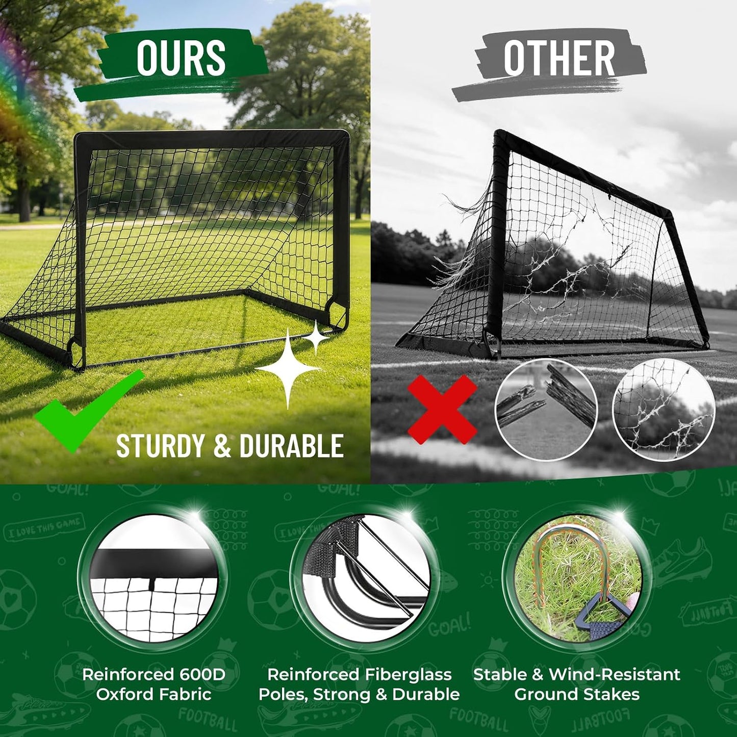 Kids Soccer Goal Set for Backyard, Portable Soccer Nets Set of 2 with Soccer Ball, Scoreboard, Agility Ladder, Cones and Target Nets, Indoor Outdoor Soccer Training Equipment for Boys and Girls