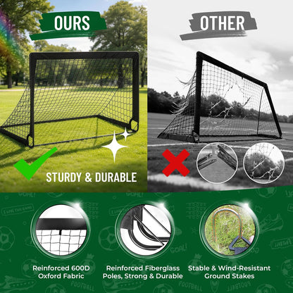 Kids Soccer Goal Set for Backyard, Portable Soccer Nets Set of 2 with Soccer Ball, Scoreboard, Agility Ladder, Cones and Target Nets, Indoor Outdoor Soccer Training Equipment for Boys and Girls
