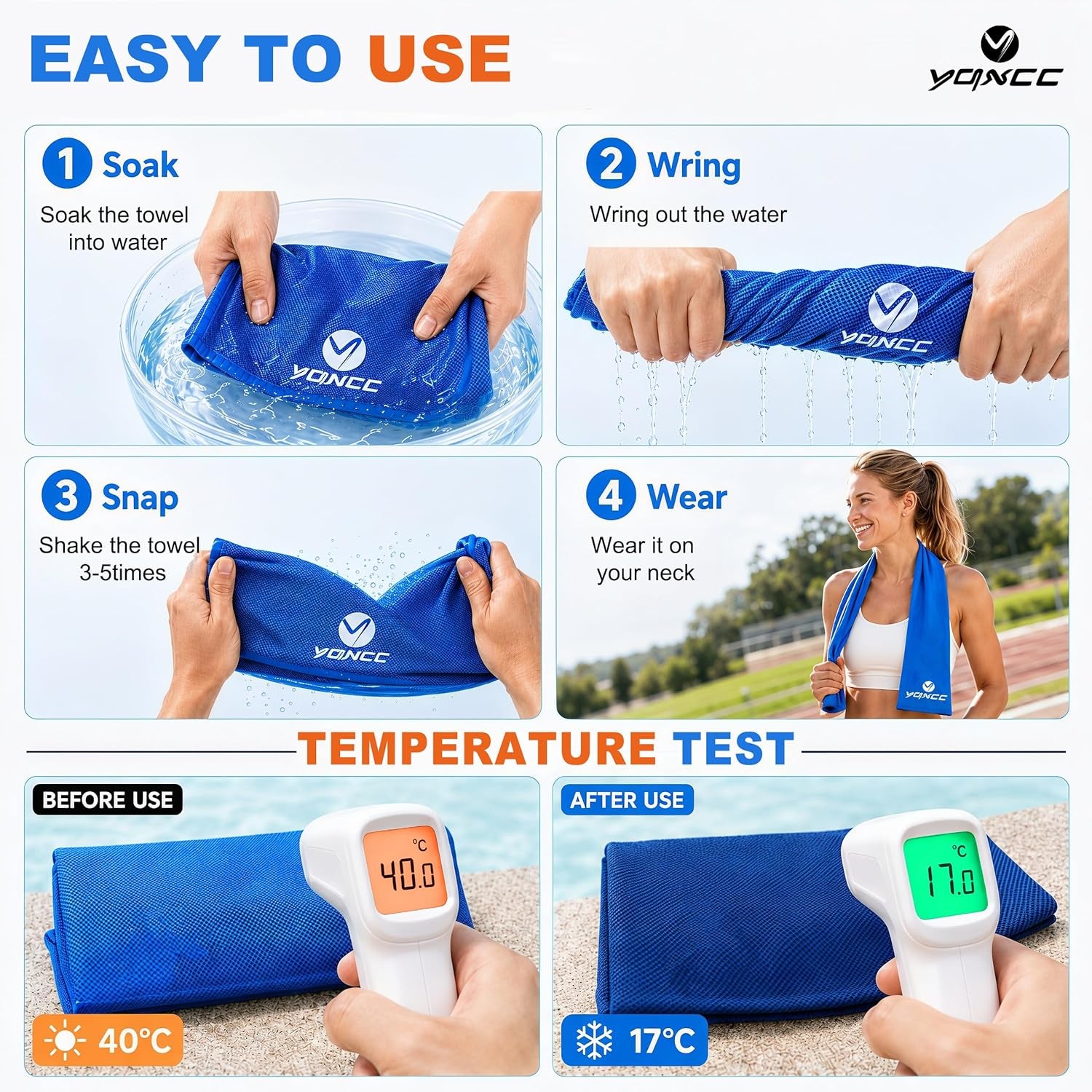 4 Pack Cooling Towels (47"X12"), Ice Cool Neck Towel, Soft Breathable Microfiber for Yoga, Golf, Gym, Running, Camping & Hot Weather