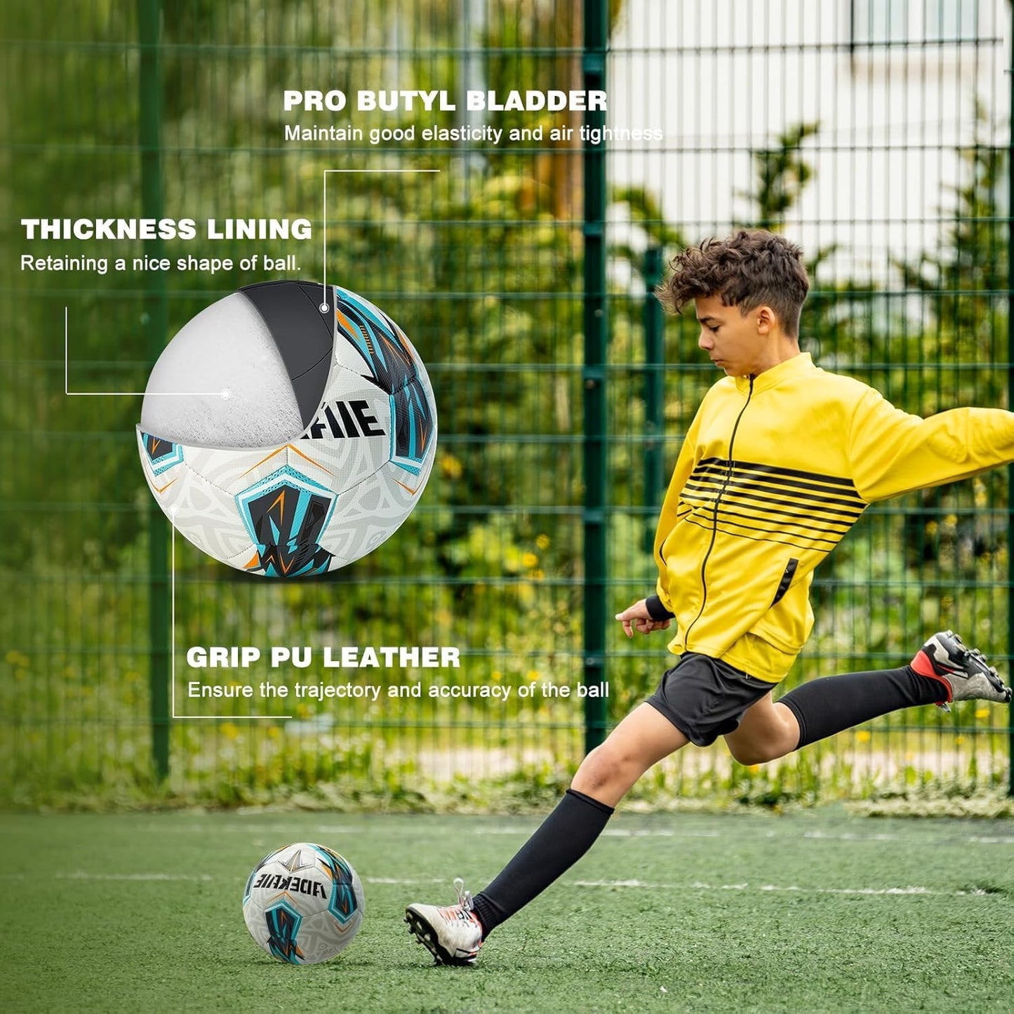 Soccer Ball Size 5 for All Age Recreational or Professional Outdoor Practice, PU Official Size&Weight, Size 5 Soccer Ball for Boys Youth Adults College Team, Ideal Gifts with Pump and Carry Net