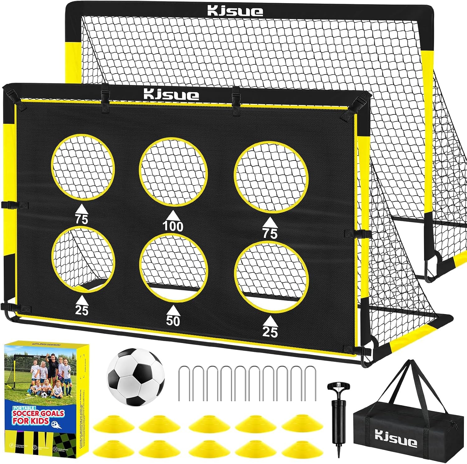 Kids Soccer Goal for Backyard Set - 2 of 6X4 Ft Soccer Goals Training Equipment, Soccer Net for Kids Age 3-5 6-8 8-10 10-12, Ball, Targets for Toddler Kid Youth Soccer Games Sports Outdoor Play