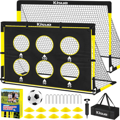 Kids Soccer Goal for Backyard Set - 2 of 6X4 Ft Soccer Goals Training Equipment, Soccer Net for Kids Age 3-5 6-8 8-10 10-12, Ball, Targets for Toddler Kid Youth Soccer Games Sports Outdoor Play