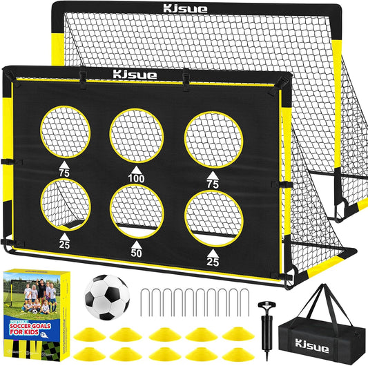 Kids Soccer Goal for Backyard Set - 2 of 6X4 Ft Soccer Goals Training Equipment, Soccer Net for Kids Age 3-5 6-8 8-10 10-12, Ball, Targets for Toddler Kid Youth Soccer Games Sports Outdoor Play