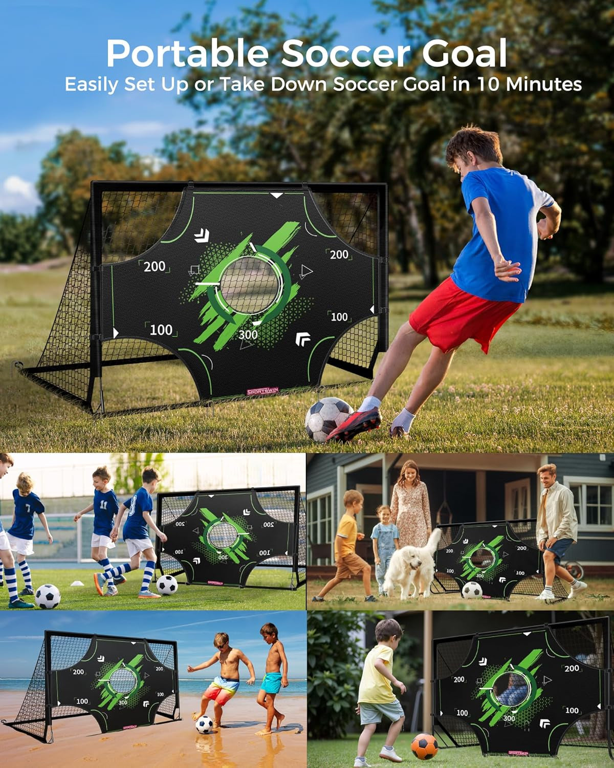 Soccer Goals for Backyard - 6X4 Ft Portable ​Pop up Soccer Nets Set of 2 with Ball, Ladder, Cones, Training Practice Equipment for Kids Toddler, Sport Games for Outdoor Indoor