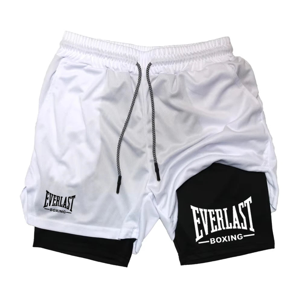 Men'S Compression Gym Shorts, EVERLAST Printed Sports Pants, Double Layered, Quick Drying, Basketball, Muscle, Fitness RL0365