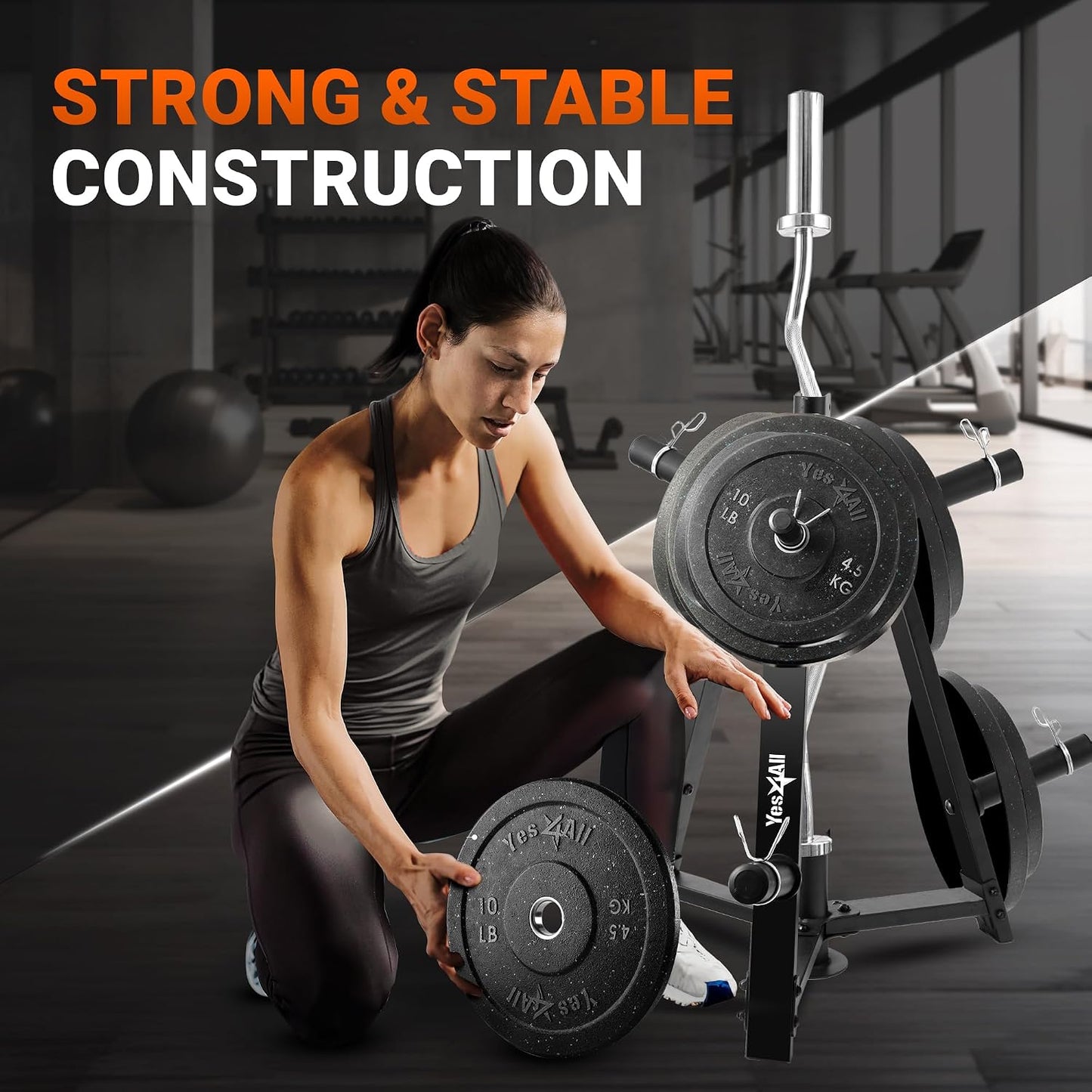6 Pegs & 4 Barbell Storage Racks Load up to 1190 LBS - Wall Mounted Weight Plate Tree & Barbell Holder