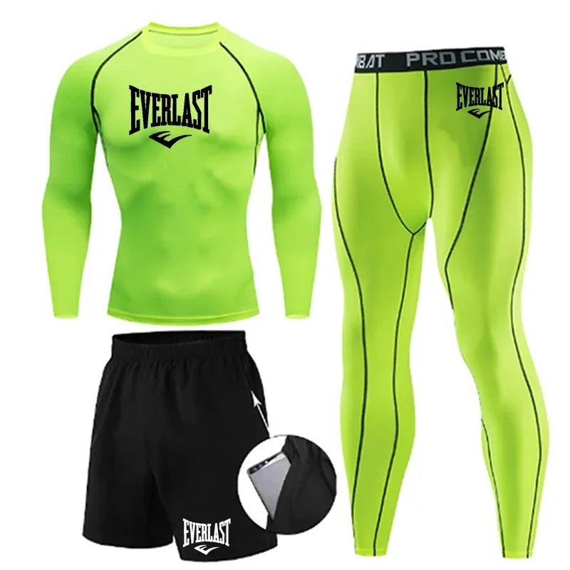 EVERLAST Men'S T-Shirt + Shorts 2Pcs Set Leisure Breath Short Sleeve Sport Jogging Gym Brand Print Clothing