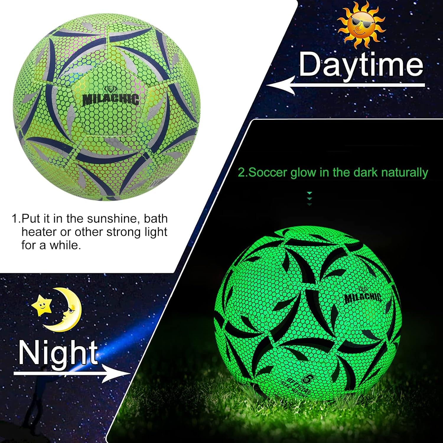 Soccer Ball, Glow in the Dark Soccer Ball Size 3/4/ 5 with Pump, Glowing Luminious Soccer Balls Gifts for Teens, Youth, Men, Women Indoor-Outdoor Soccer Training