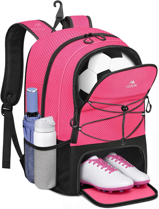 Girls Soccer Backpack, Large Basketball Bag with Ball Holder & Shoe Compartment for Tournament & Game Day, Lightweight Youth Sports Bag with Fence Hook Fits 15.6 Inch Laptop, Soccer Team Gifts