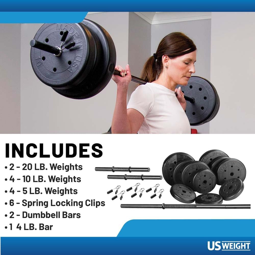 105 Pound Barbell Weight Set for Home Gym| Adjustable Weight Set with Two Dumbbell Bars and Full 6 Ft Bar, Black