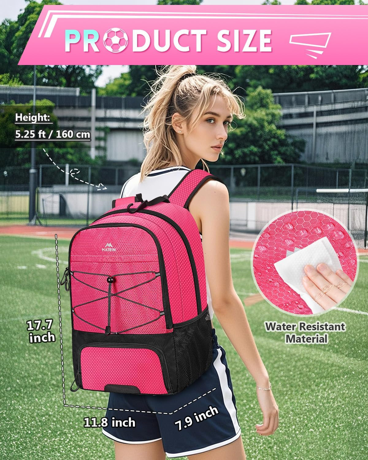 Girls Soccer Backpack, Large Basketball Bag with Ball Holder & Shoe Compartment for Tournament & Game Day, Lightweight Youth Sports Bag with Fence Hook Fits 15.6 Inch Laptop, Soccer Team Gifts