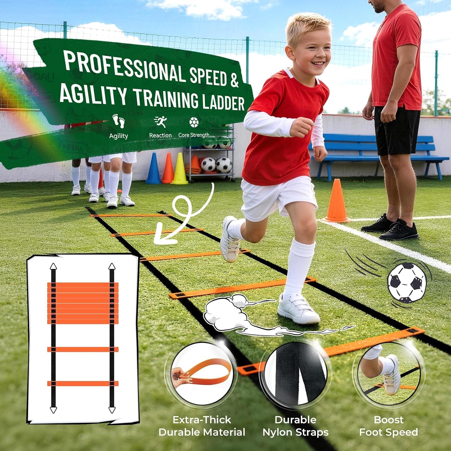 Kids Soccer Goal Set for Backyard, Portable Soccer Nets Set of 2 with Soccer Ball, Scoreboard, Agility Ladder, Cones and Target Nets, Indoor Outdoor Soccer Training Equipment for Boys and Girls