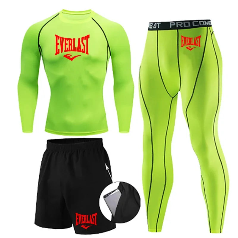 EVERLAST Men'S T-Shirt + Shorts 2Pcs Set Leisure Breath Short Sleeve Sport Jogging Gym Brand Print Clothing