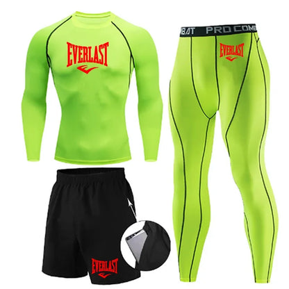 EVERLAST Men'S T-Shirt + Shorts 2Pcs Set Leisure Breath Short Sleeve Sport Jogging Gym Brand Print Clothing