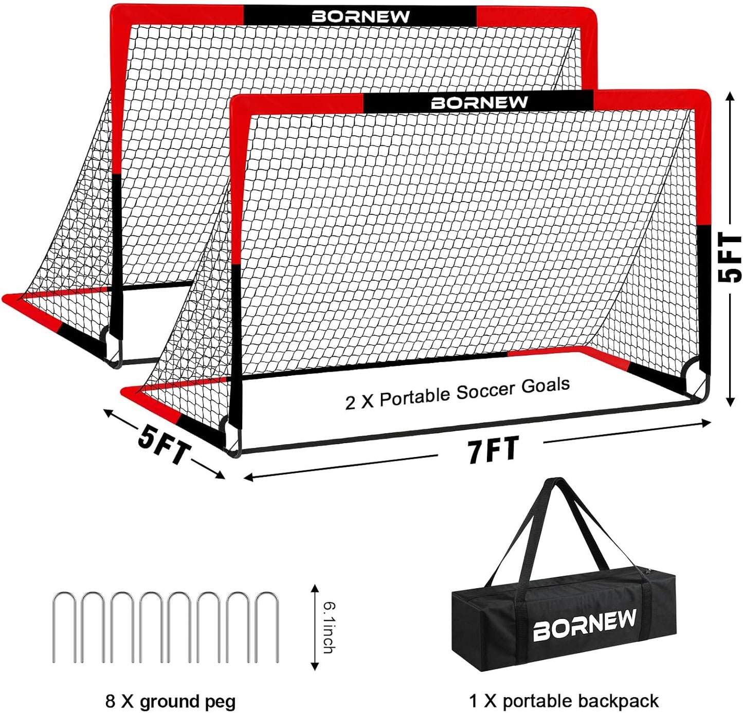 2 Pack Soccer Goal - Backyard & Indoor Soccer Goals for Kids, 7X5 / 6X4 / 4X3 Ft Portable Pop up Soccer Nets for Youth & Adult, Outdoor Games, Soccer Training Equipment Ages 3-16 Year Gift