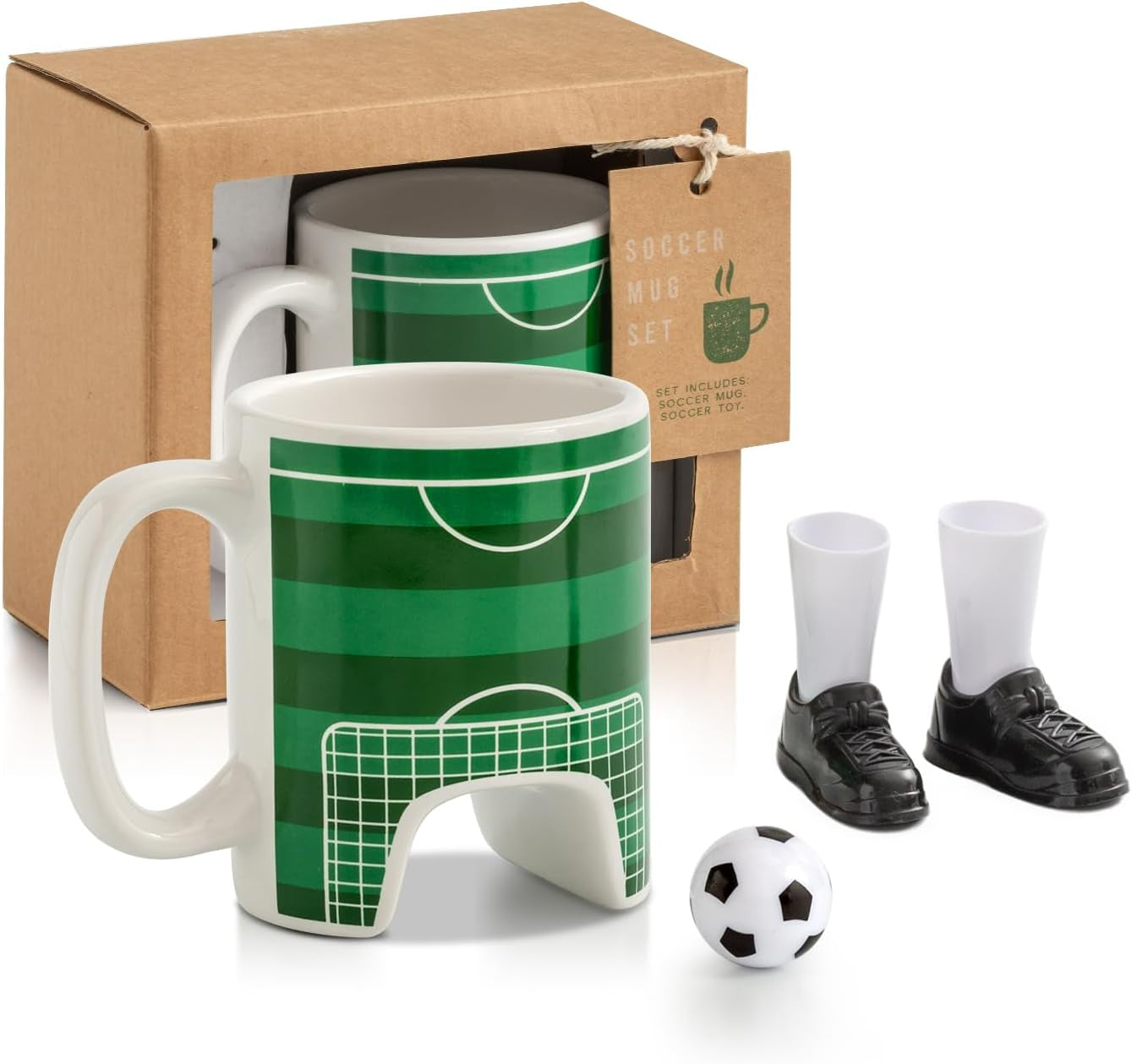 Soccer Gifts Mug Set with a Ball and Finger Shoes, Soccer Coach Gifts, Funny Coffee Mug, Interactive Game Football Gifts for Boys 8-12, Men, Dad, Fathday'S Day, Birthday, Christmas, 12 Oz