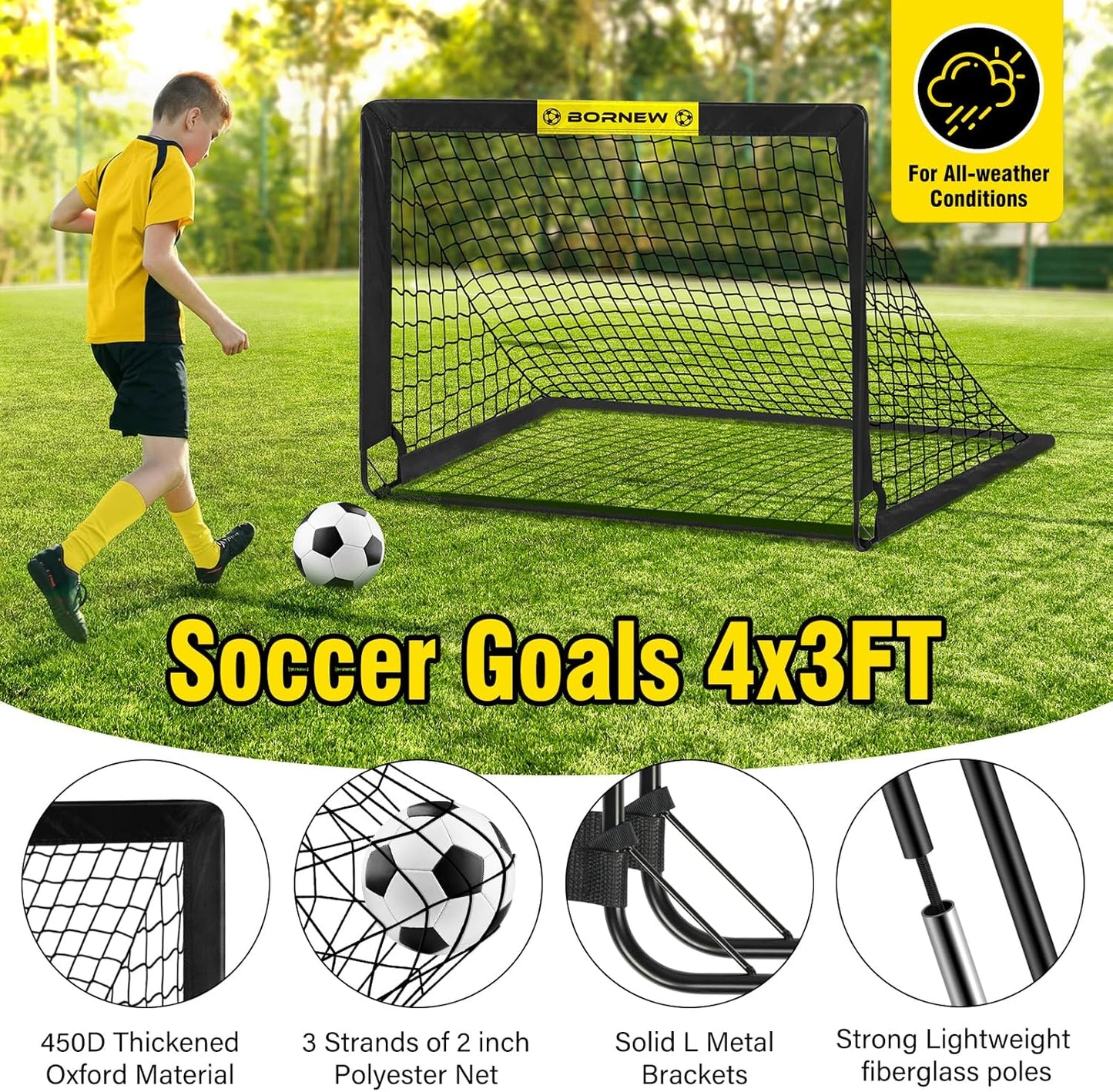 Soccer Goal - Backyard & Indoor Soccer Goals for Kids, 6X4 / 4X3 Ft Portable Pop up Soccer Nets for Youth & Adult, Outdoor Games, Soccer Training Equipment Ages 3-16 Year Gift