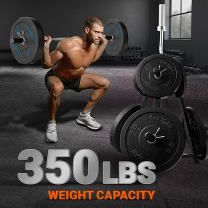 6-Pegs Olympic Weight Plate & 2 Barbells - Weight Plate Tree Holder & Vertical Barbell Storage Rack