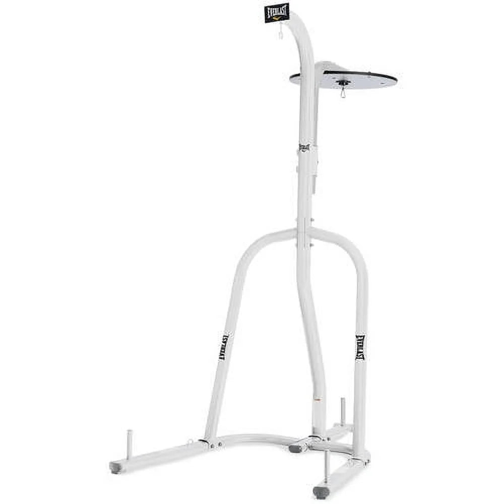 Dual Station Heavy Duty Powder Coated Steel Heavy and Speed Bag Stand, White