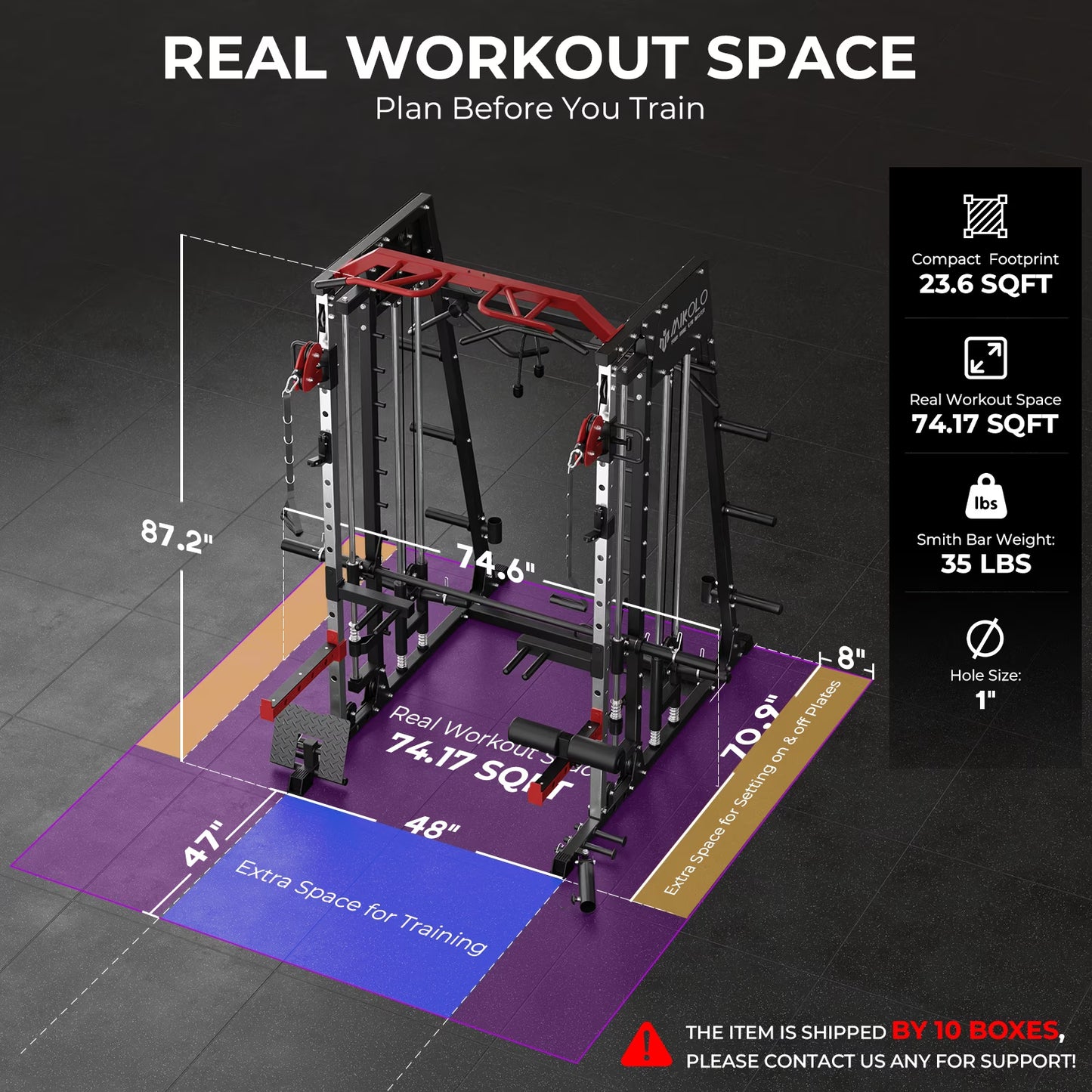 Smith Machine Home Gym, 2200 Lbs Power Rack Cage with Cable Crossover, Power Rack with 1200LB Capacity Adjustable Weight Bench and 230 Lbs Weight Plate, Total Body Strength Training Equipment