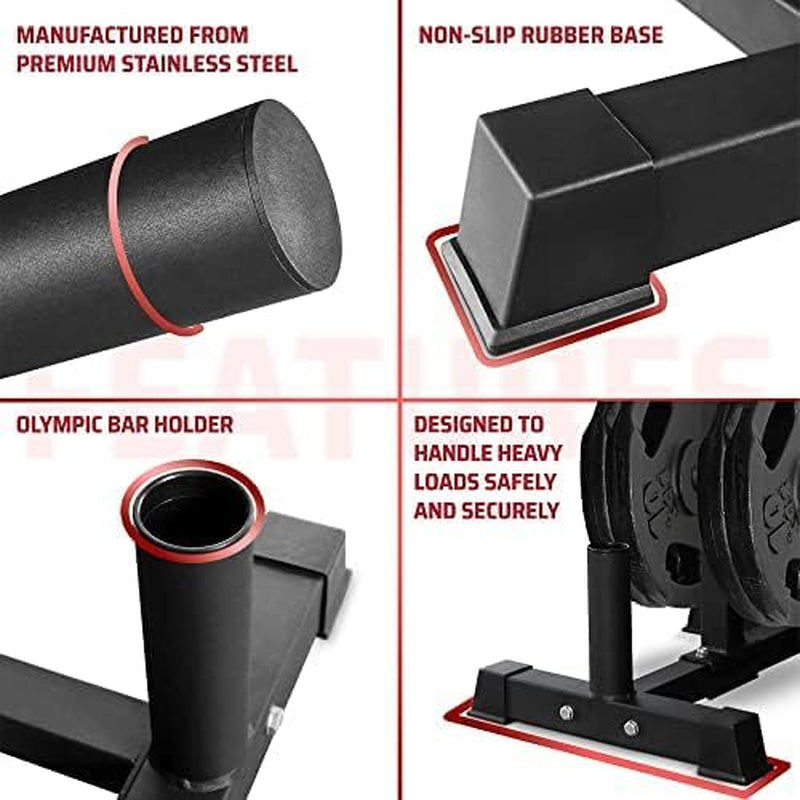 6-Pegs Olympic Weight Plate & 2 Barbells - Weight Plate Tree Holder & Vertical Barbell Storage Rack